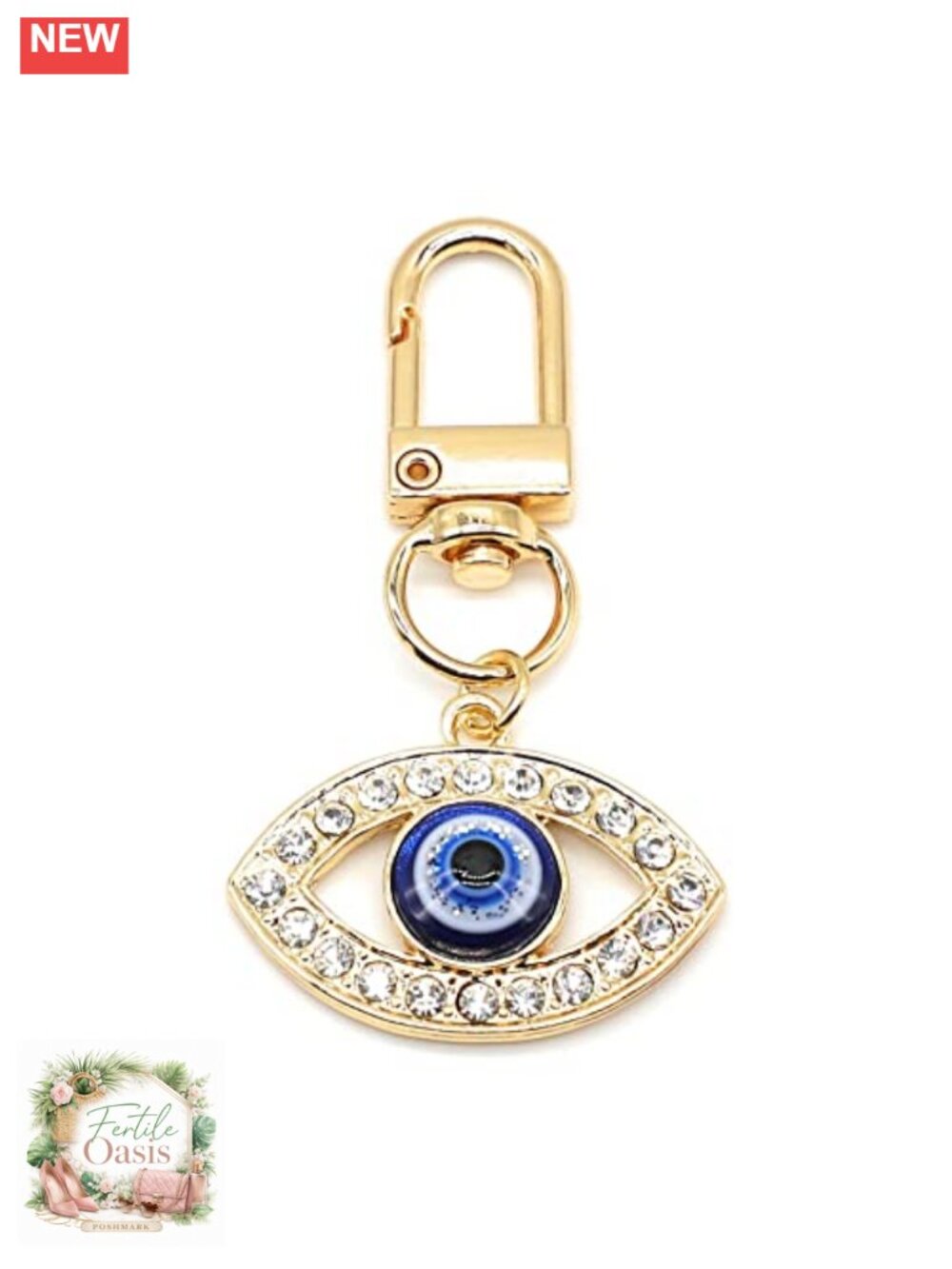 Evil Eye Keychain with Cubic Zirconia, Alloy, Resin, Snap Hook, for Bag Purse